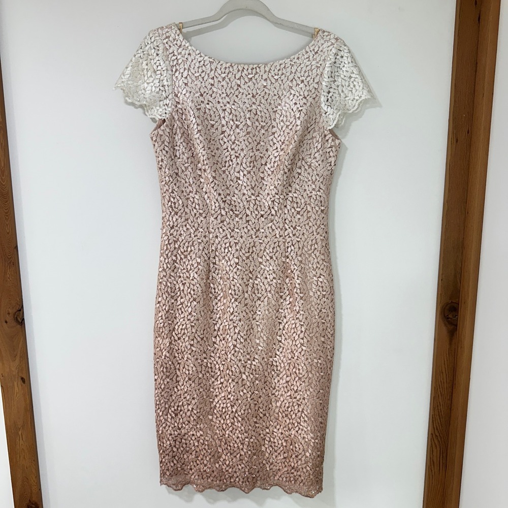 Eliza J Ombre Lace Sequin Sheath Dress Womens Size 8 Rose Gold | Cocktail Core